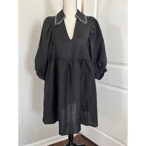 Hunter Bell Noah Black Linen Dress Size Medium EUC - Picture 2 of 9